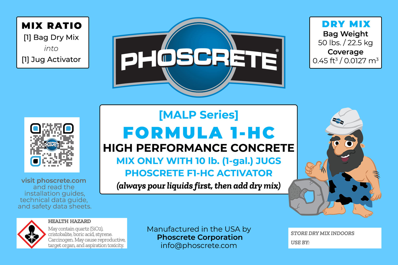 Bag F1-HC 50 lb concrete, phoscrete