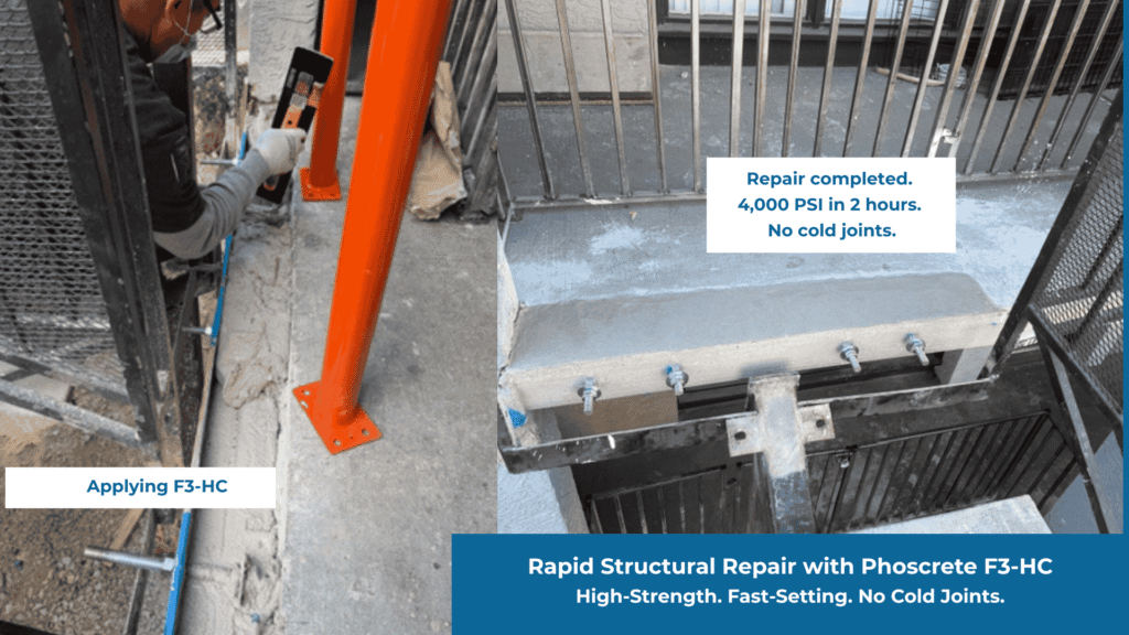 Phoscrete F3-HC fast-setting concrete repair on cantilever form-and-pour project in Las Vegas, NV